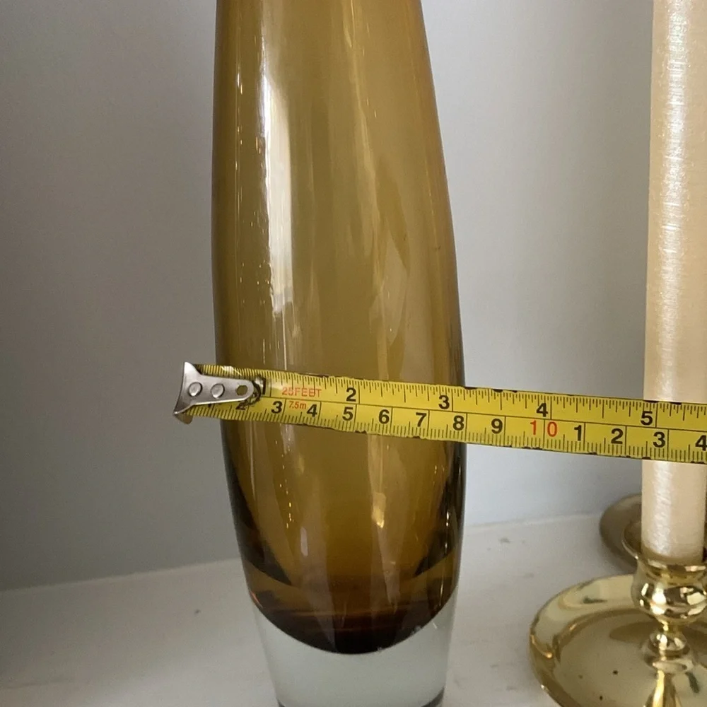 Aseda Gasbruk Glass Vase Torpedo Amber 11” Sweden Bo Lundstrom 1970s Scandinavia